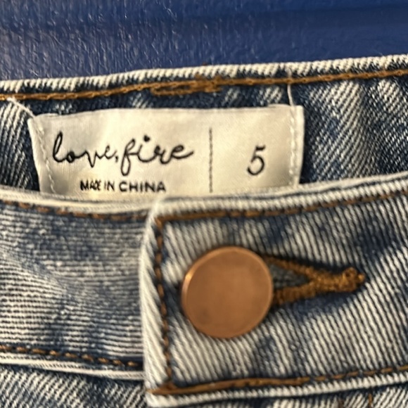 Juniors Love Fire Skirt Blue Denim Front Slit Straight Cargo Pockets Skirt Sz 5 - Picture 5 of 7